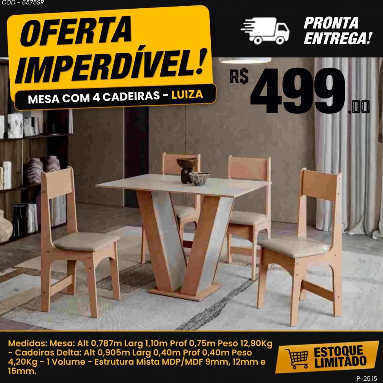 Mesa com 4 cadeiras - ENTREGA IMEDIATA 
