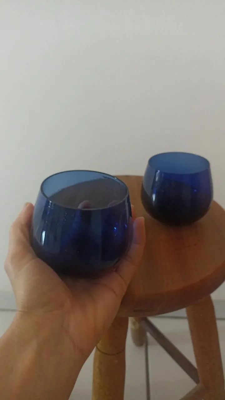 Par de Copos de Vidro Azul/Cobalto
