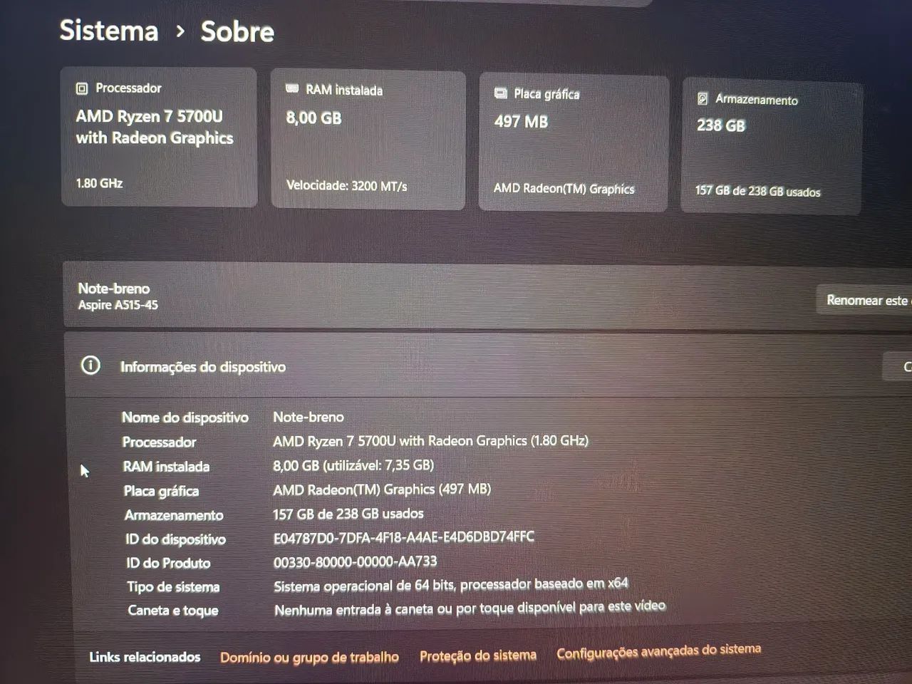 Notebook Acer Aspire 5 - Ryzen 7 - 8/256gb - Foto 4