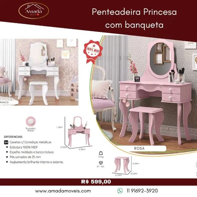 Penteadeira Princesa com Bamqueta, a pronta entrega 