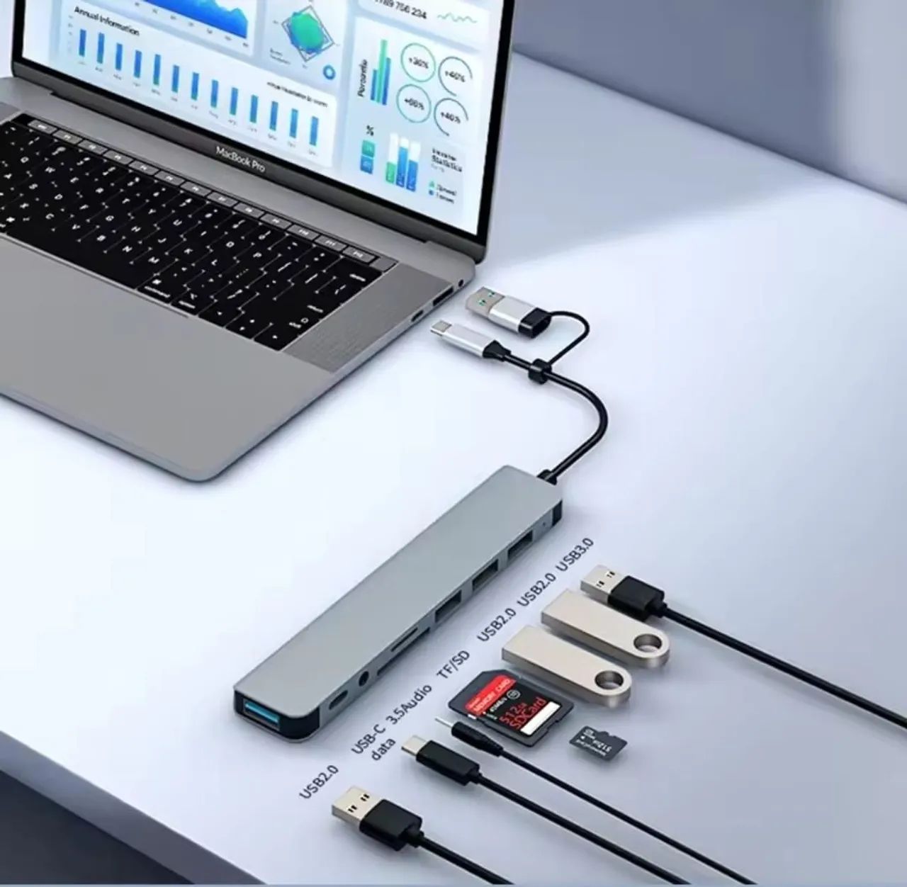 Hub 8 em 2 Tipo C USB  - Foto 3