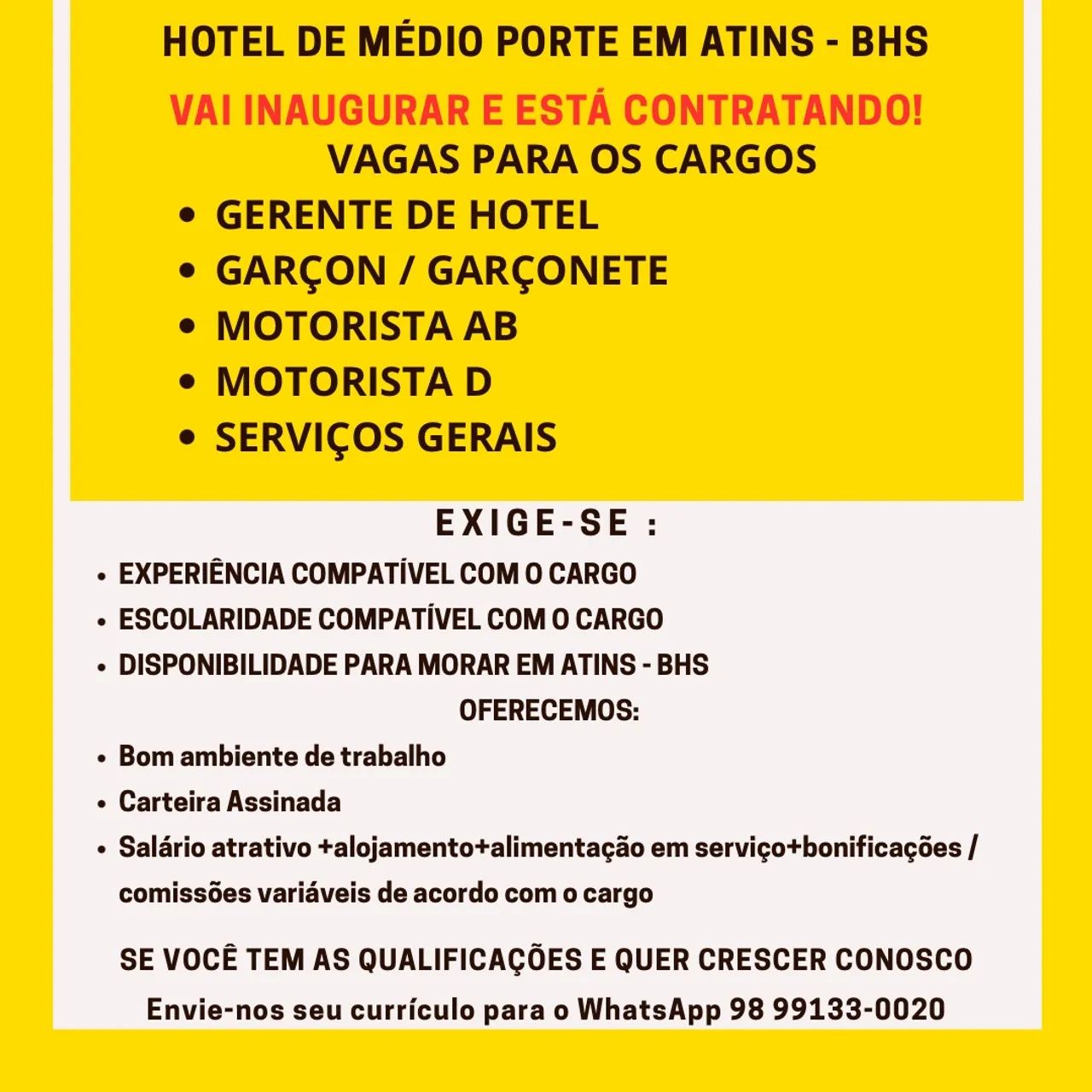 Vagas emprego hotel atins 