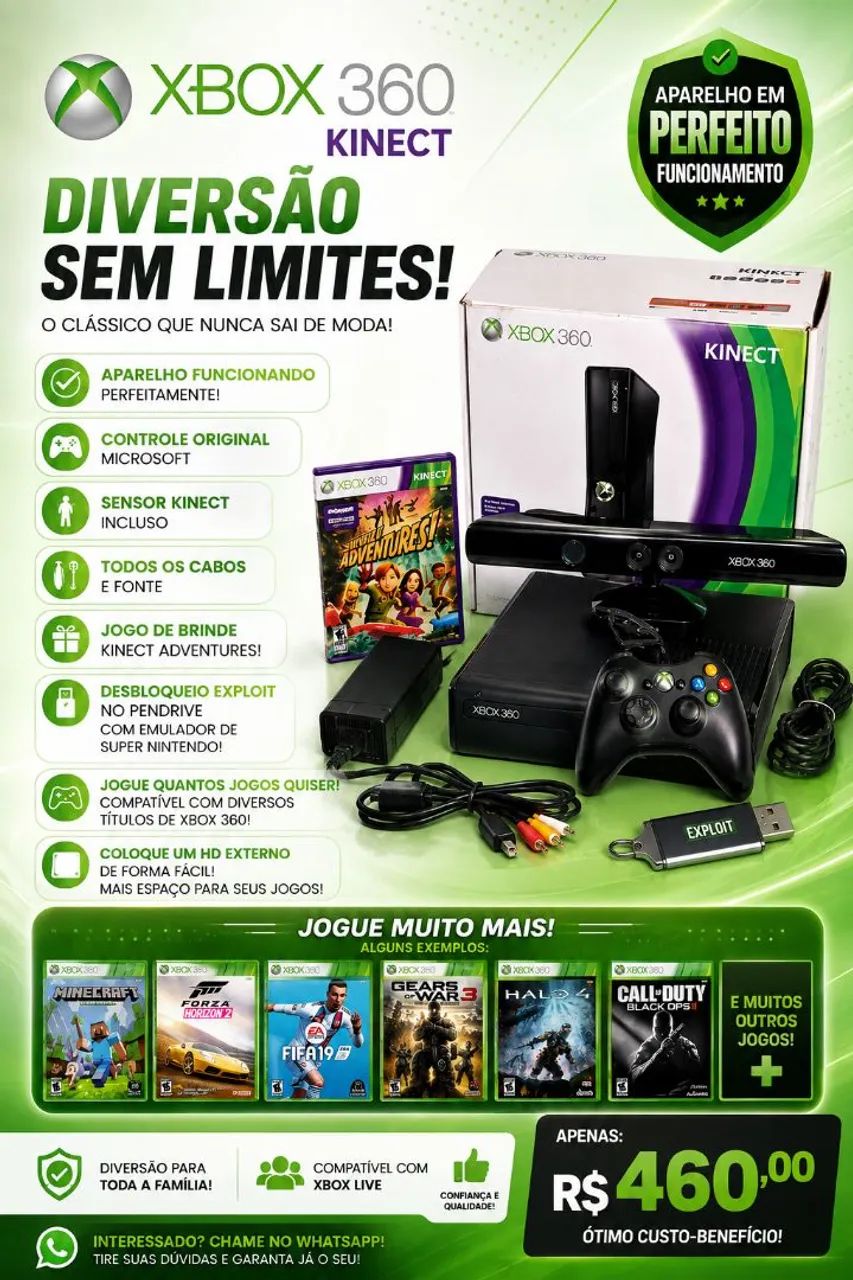 Xbox 360 completo com desbloqueio xploit no pendrive 