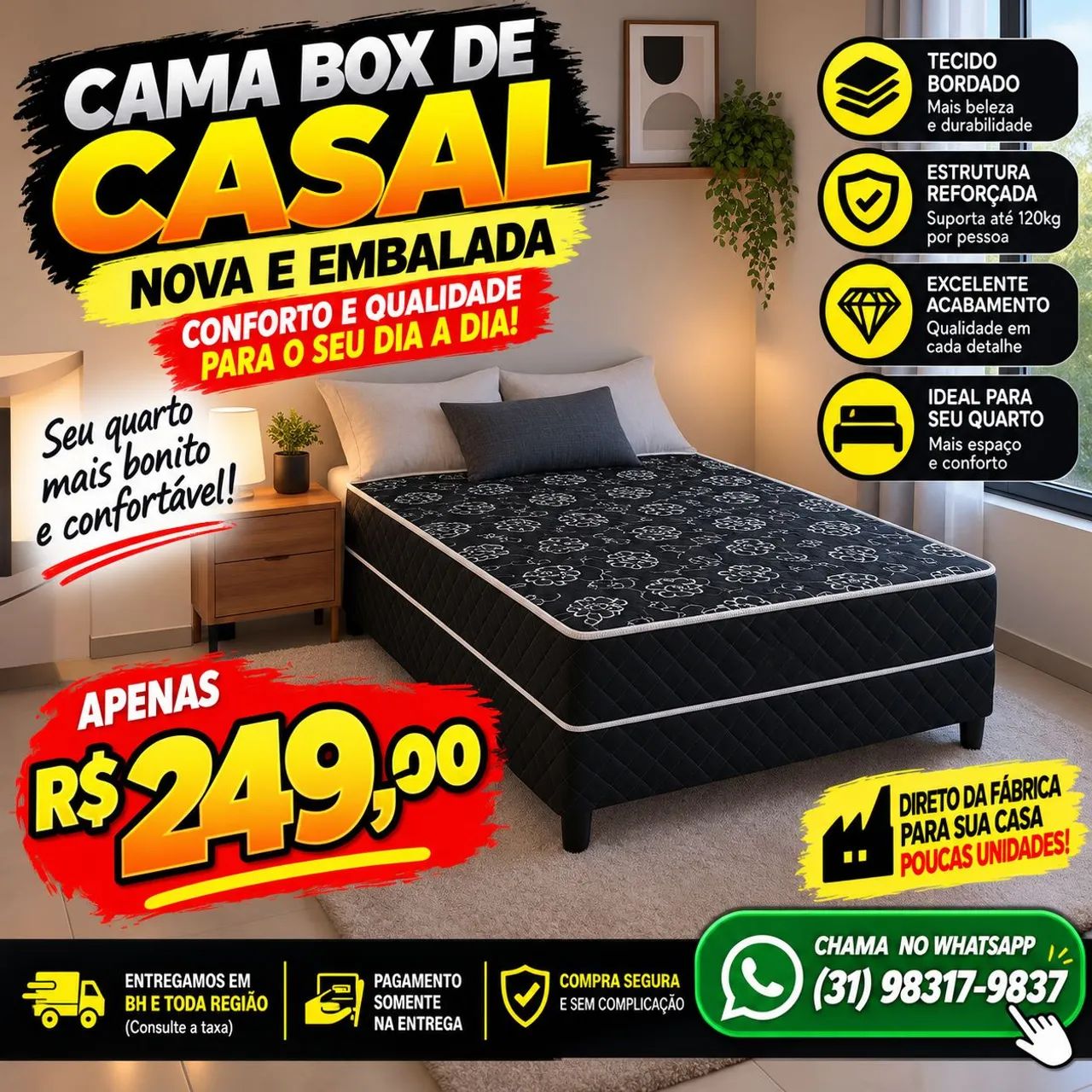 CAMA BOX DE CASAL PROMOÇÃO RELÂMPAGO 