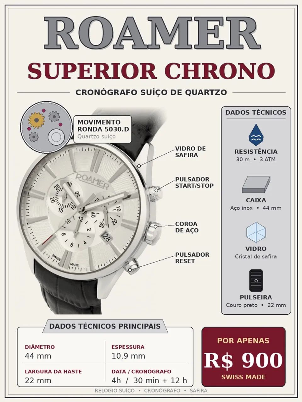 Relógio Roamer Superior Chrono - Foto 2