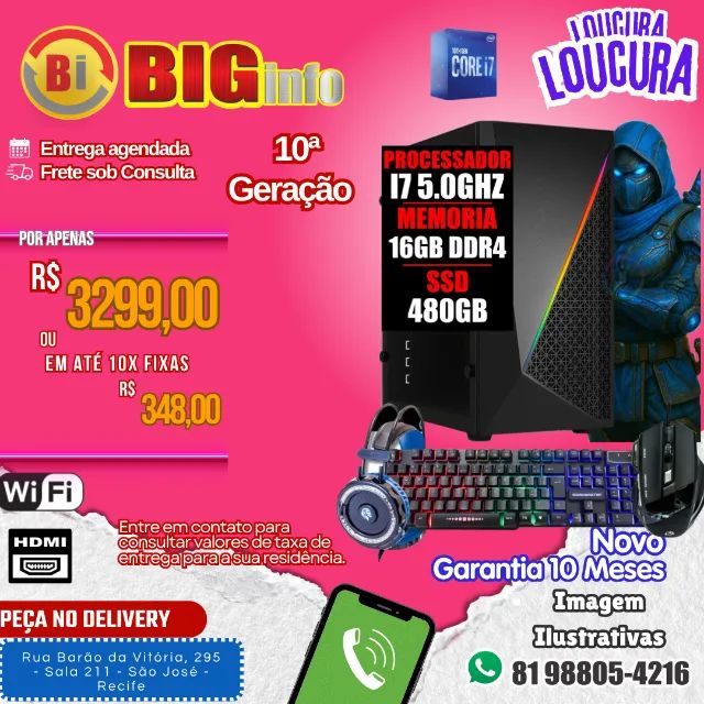 Pc Gamer Intel I7 10 Geração 5.0ghz / 16gb Ddr4 / Ssd 480gb - Em ate 10x Fixas 