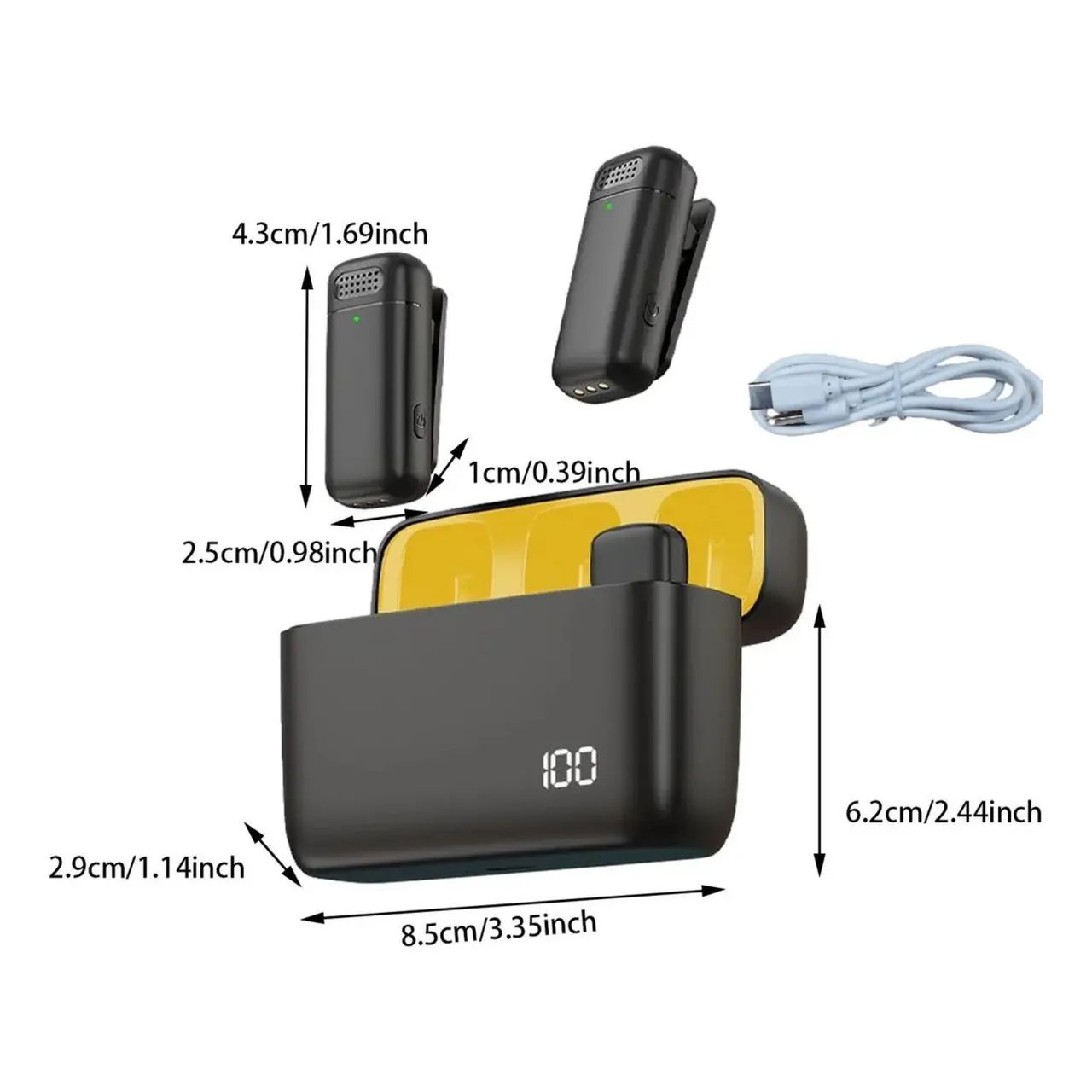 2 Pieces Wireless Lapel Microphone For Podcast Black Yellow