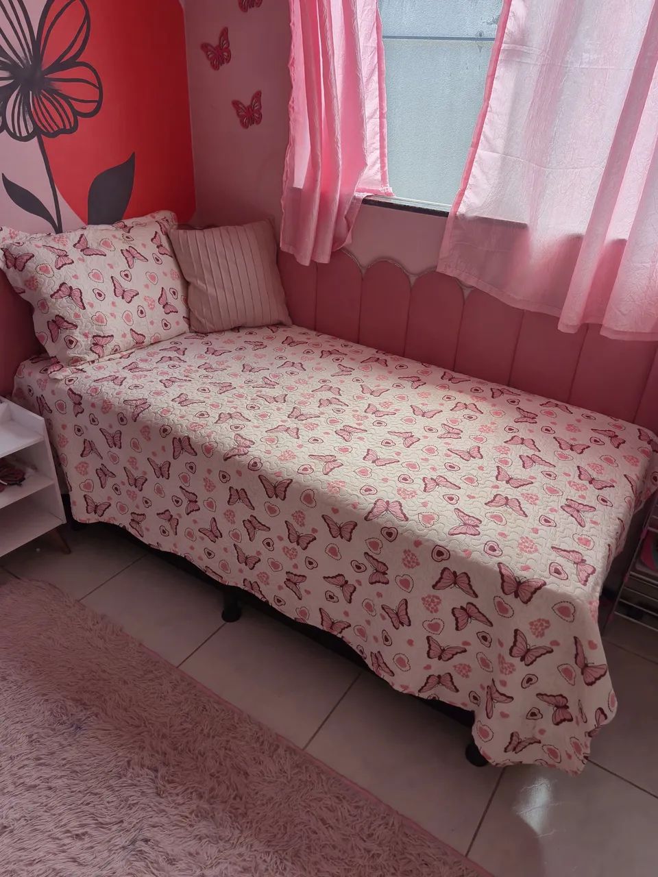     Cama Solteiro Box com Cabeceira Estofada Rosa