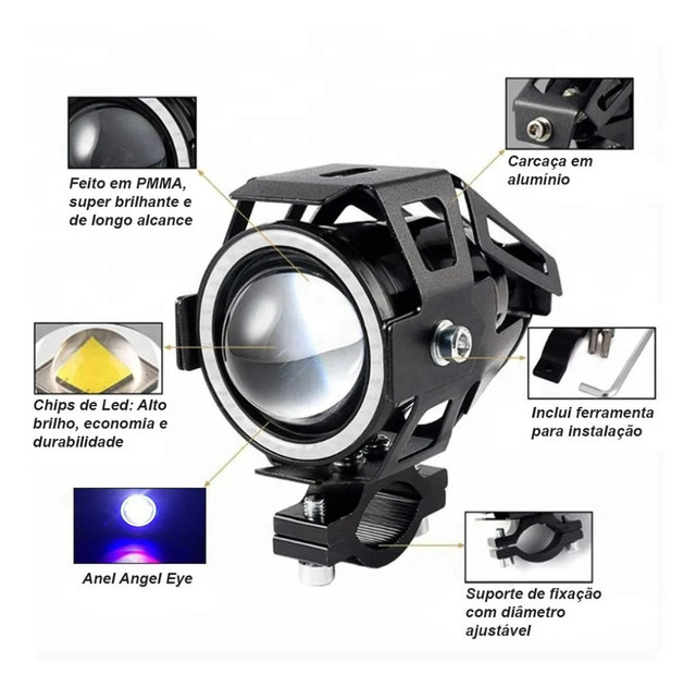 Farol de milha auxiliar para motos de led com ANGEL EYES 170 avista - Foto 5
