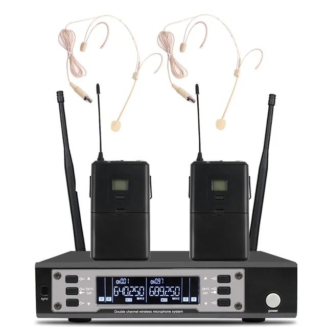 Microfone Sennheiser sem fio, UHF Digital, headset, cabeça, profissional, duplo, novo