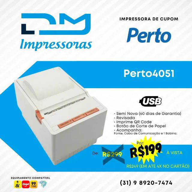 Impressora de Cupom PertoPrinter 4051 (USB) - 6 Meses de Garantia