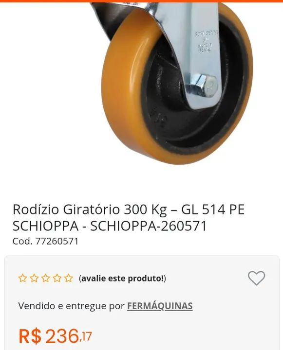 Rodízio Giratório 300kg - SCHIOPPA - GL 514 PE