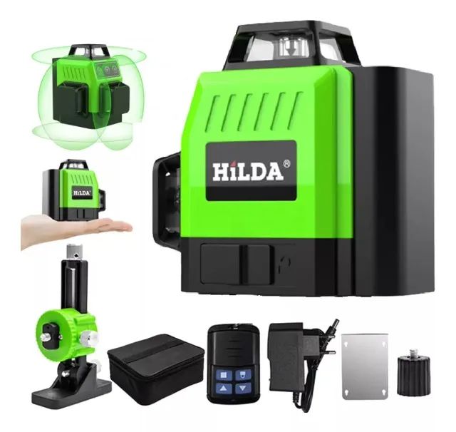 Nível a Laser 4D 12 Linhas Verde + Suporte + base elevada Profissional com controle remoto
