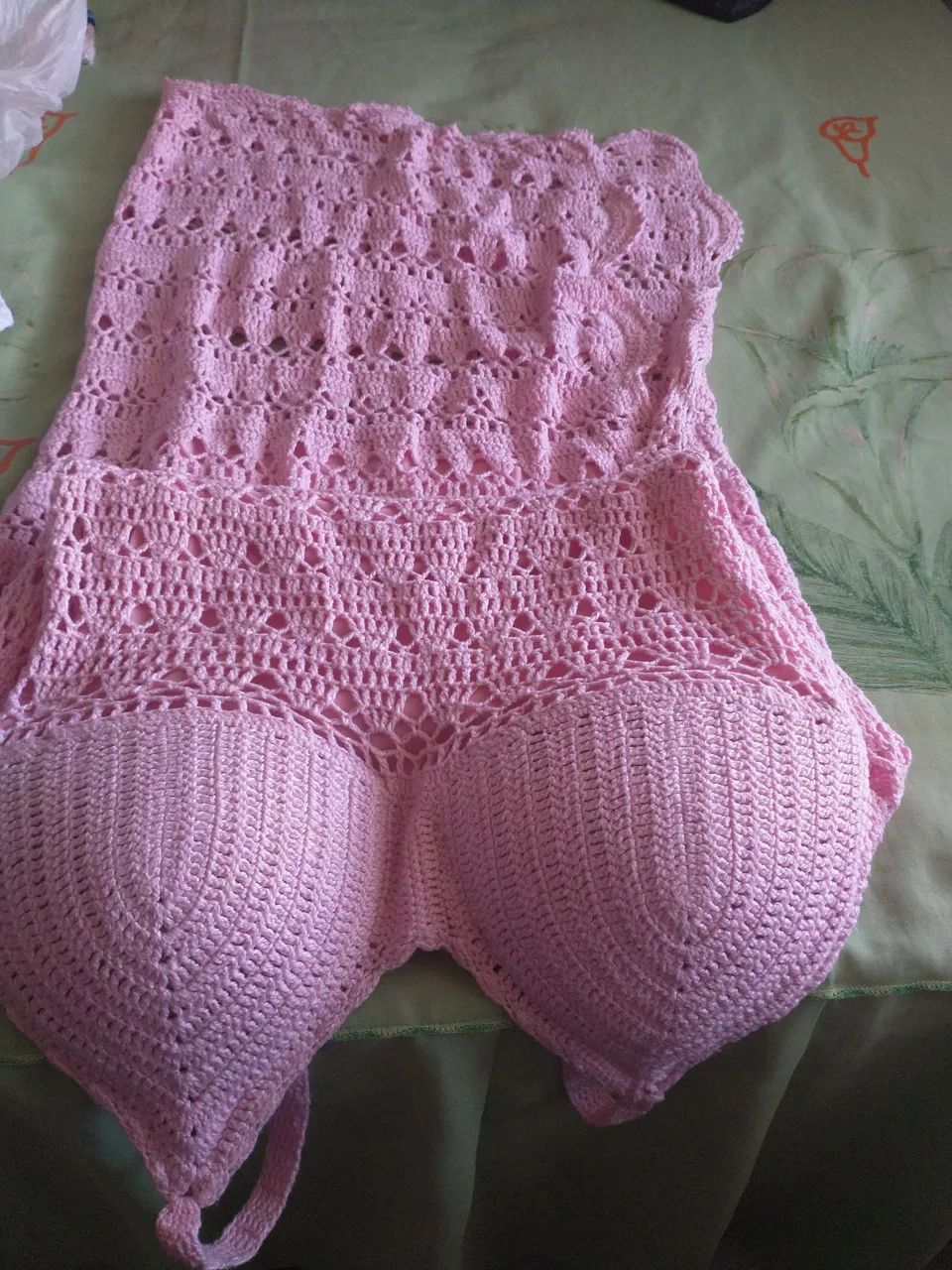 Kit Vestidos de crochê rosa e branco  - Foto 2