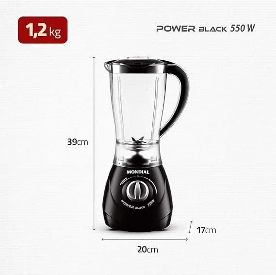 Liquidificador Mondial Power Black 550W, 2 veloc.+pulsar, c/copo SAN Cristal- 110V (NOVO) - Foto 6