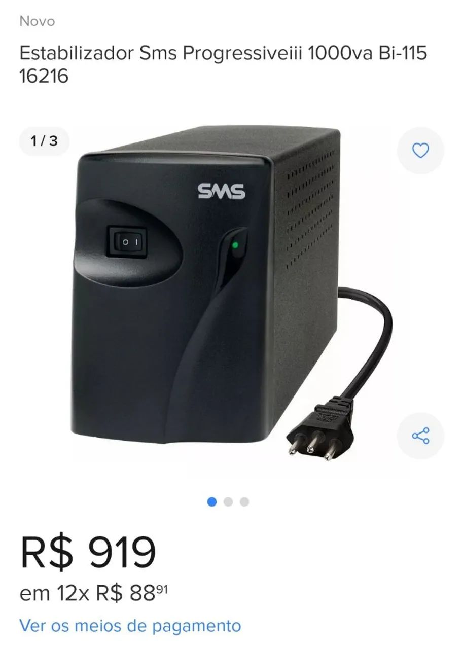 ESTABILIZADOR / NOBREAK SMS - 1000 VA / PROGRESSIVE III - BI-Wolts 16216.  - Foto 2