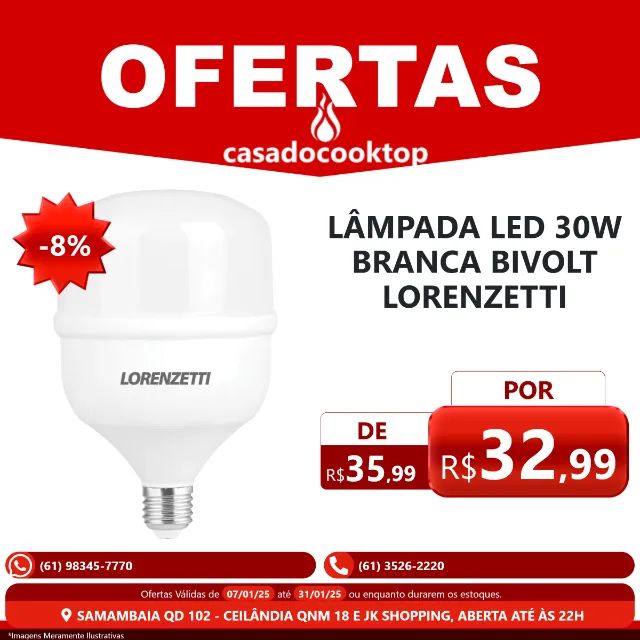 Lâmpada led 30w branca bivolt lorenzetti