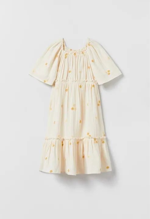 Vestido de algodão com textura e flores Zara 