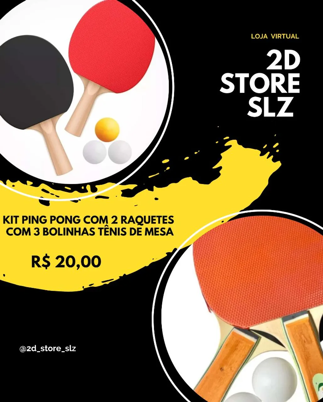 Kit Ping Pong 2 Raquetes 3 Bolinhas Tênis de Mesa