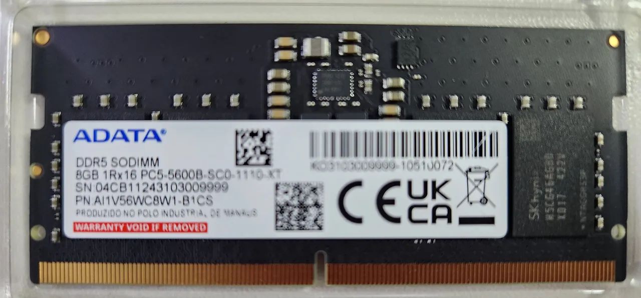 Memória RAM AData DDR5 8GB 5600MHz SODIMM
