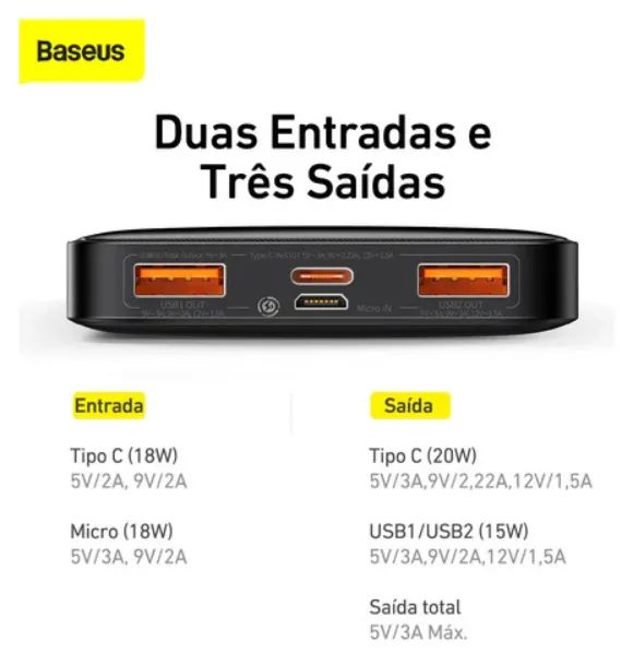 Powerbank 20w 10000 mah Baseus - Foto 3