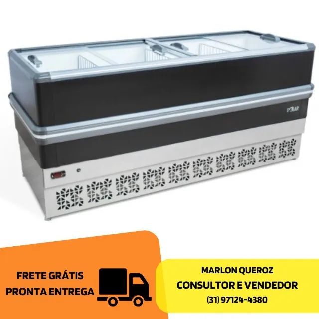 Ilha de Congelados 2M Preta Vidro Reto Polar