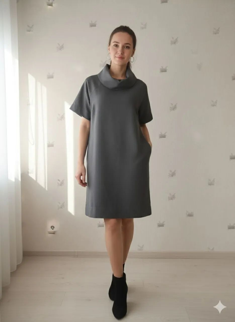 REQUEST VESTIDO TAM G (42-44) 60,00<br>CINZA<br>COM BOLSOS<br>ALTURA 93CM<br>BUSTO 55CM<br>QUADRIL 58CM