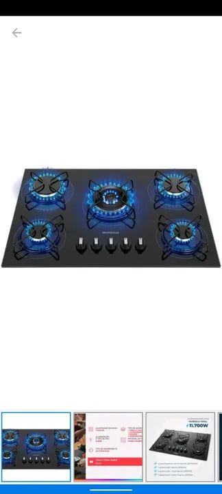 COOKTOP A GÁS, ELÉTRICO, 6 BOCAS, NOVO - Foto 3