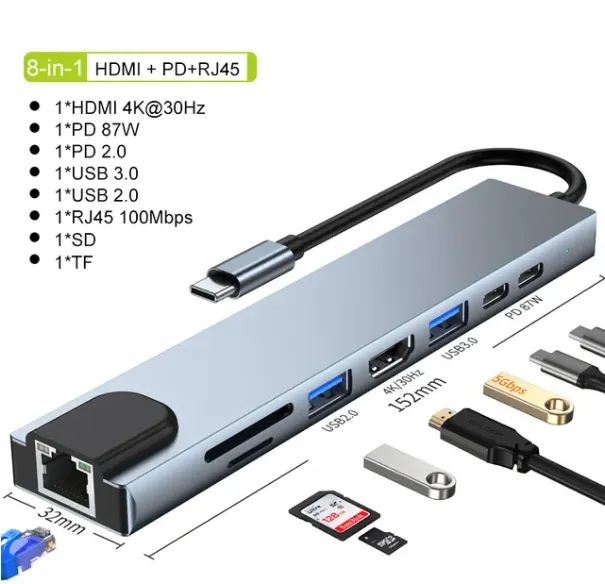 Adaptador Hub Usb Tipo C 8 em 1 Para Macbook Notebook Pc - Foto 4