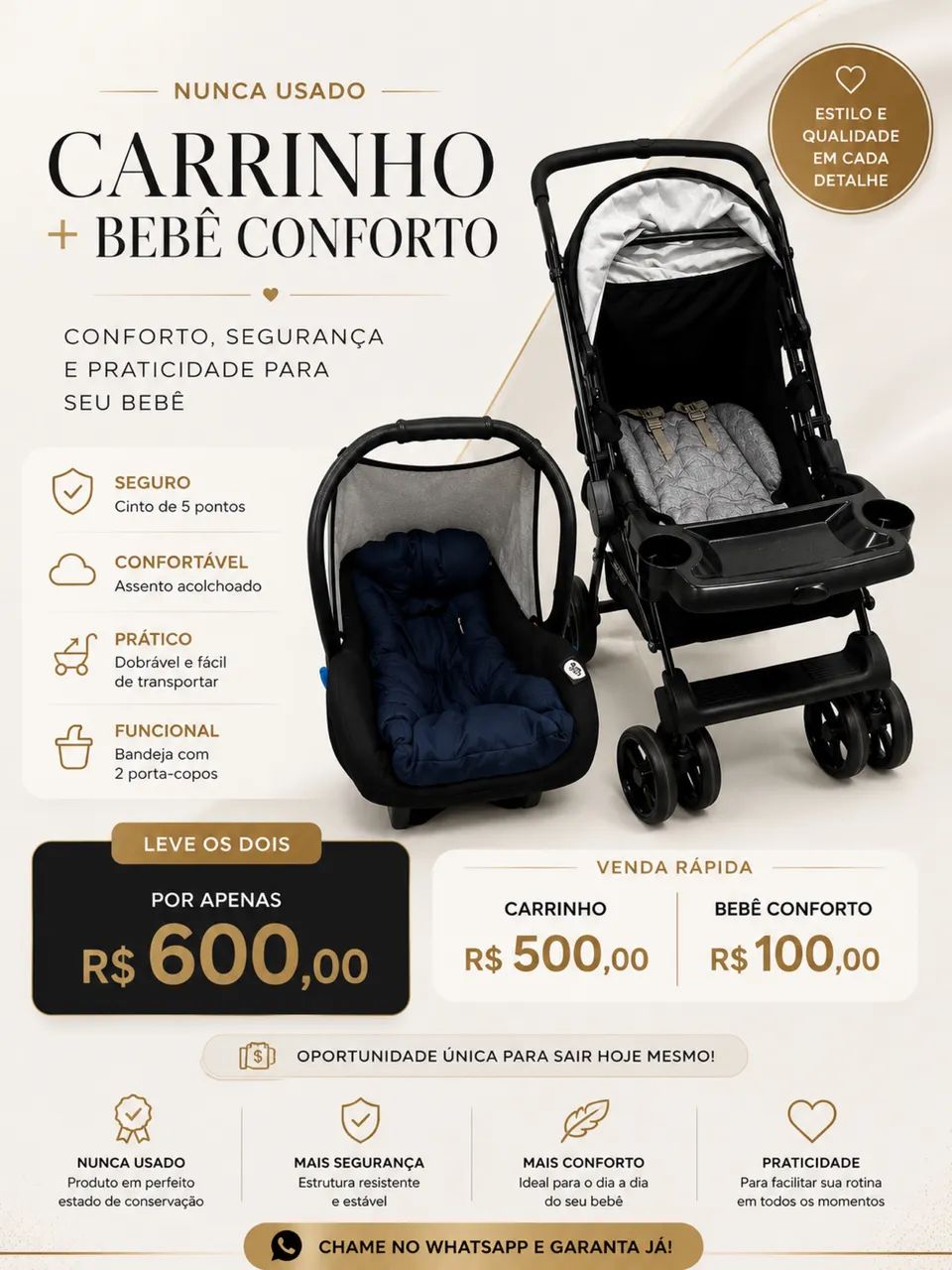 Vendo carrinho e bebê conforto
