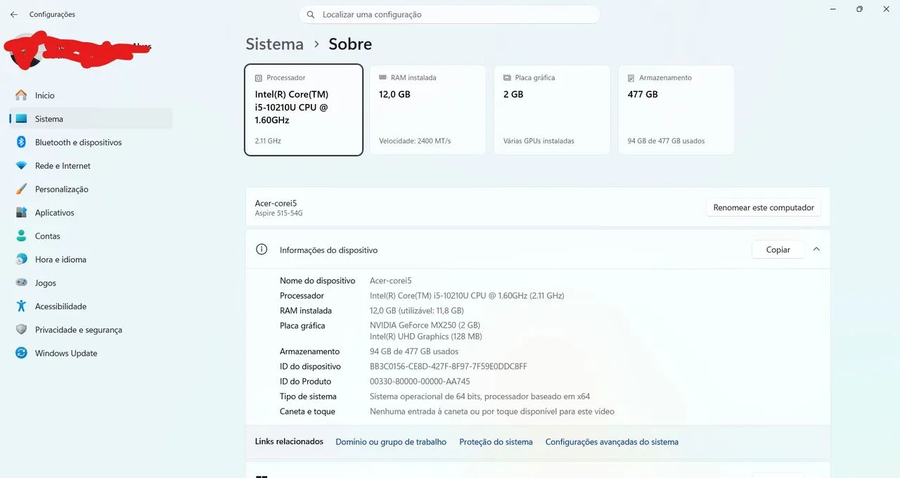 Notebook Acer i5 512 SSD