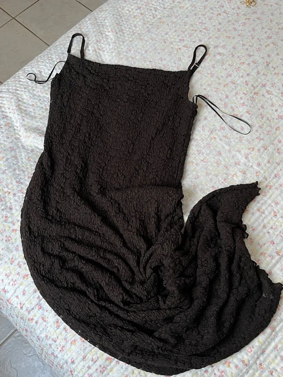 Vestido midi marrom Renda