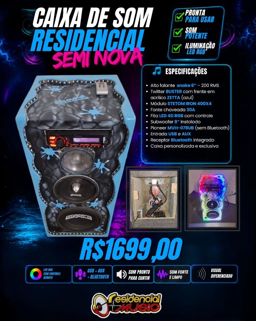 Caixa de som residencial compacta trio