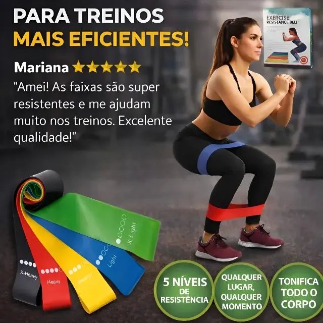 KIT 5 FAIXAS ELÁSTICAS MINI BANDS ? TREINO EM ACADEMIA E EM CASA - Foto 5