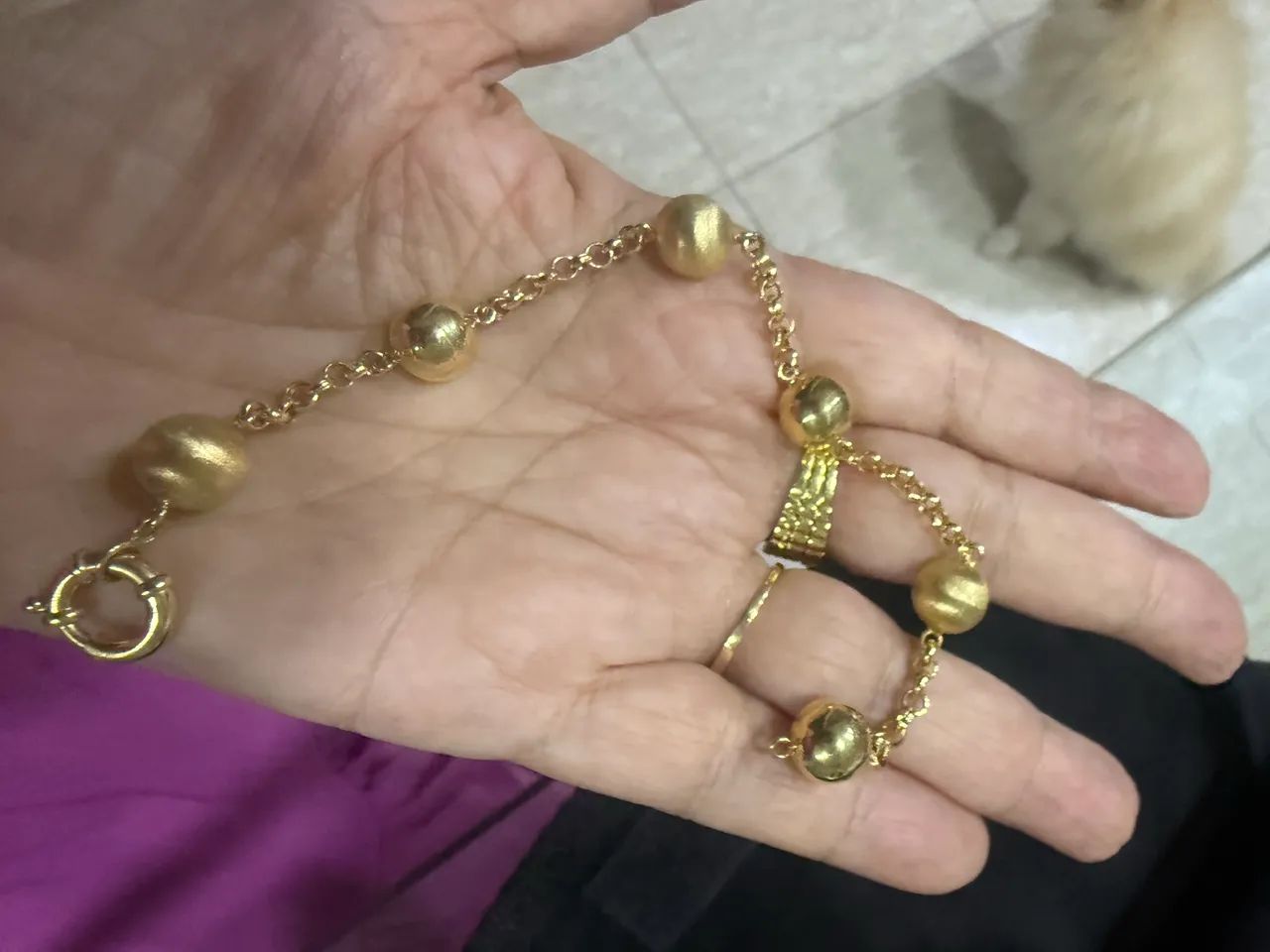 Pulseira de ouro 18k de bolas grandes, 20cm, 6,4g. - Foto 2