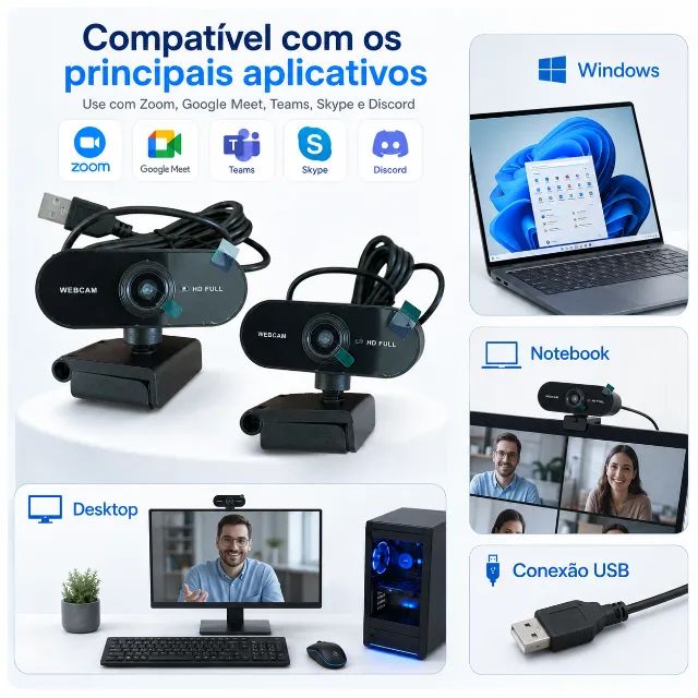 Webcam Full Hd 1080p Usb Microfone Pc Notebook Plug Play - Foto 4