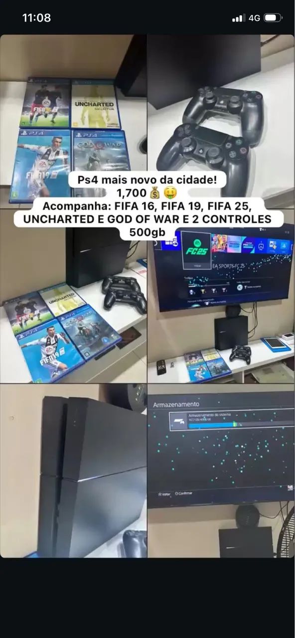 PS4 pra vender com 5 jogos