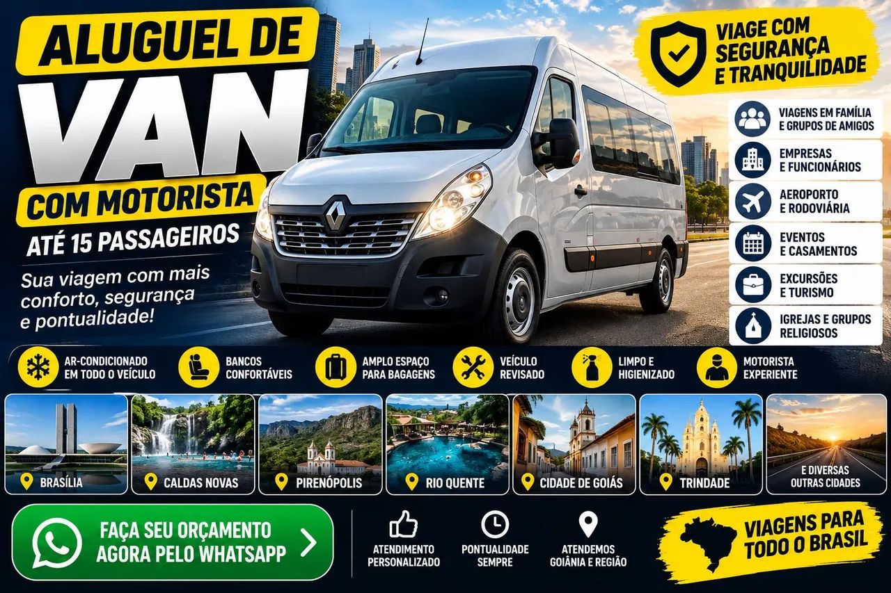 Aluguel de Van com Motorista - 15 Lugares | Goiânia e Viagens