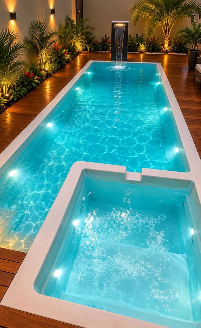Piscina de fibra com SPA integrado 