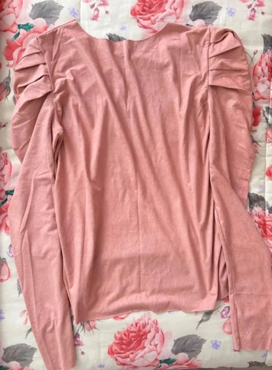 Blusa manga longa rosa de veludo - Foto 2