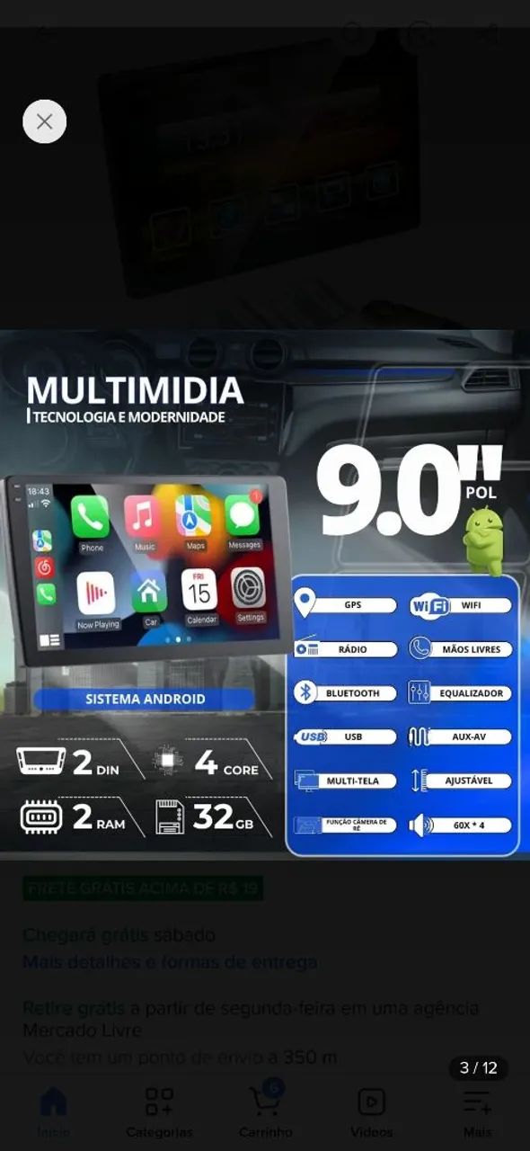 Multmidia android 9 polegada 