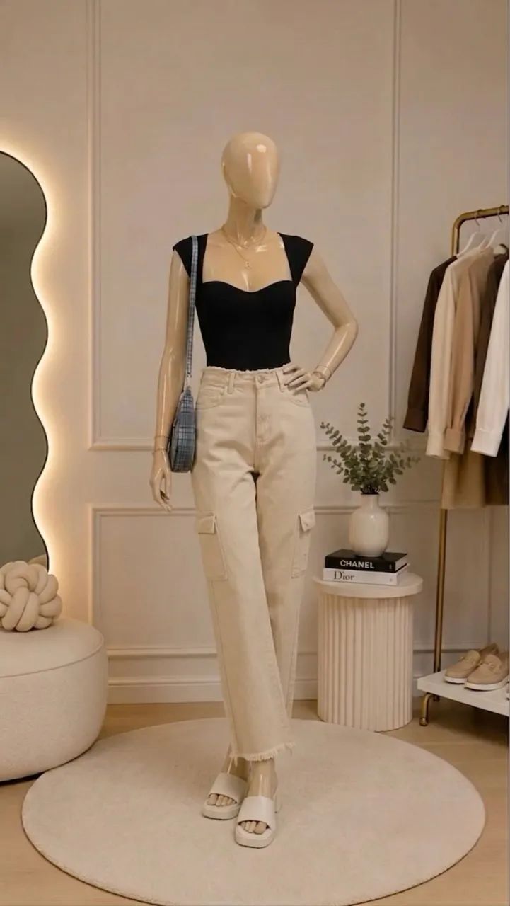 calça wide cargo bege - Foto 2