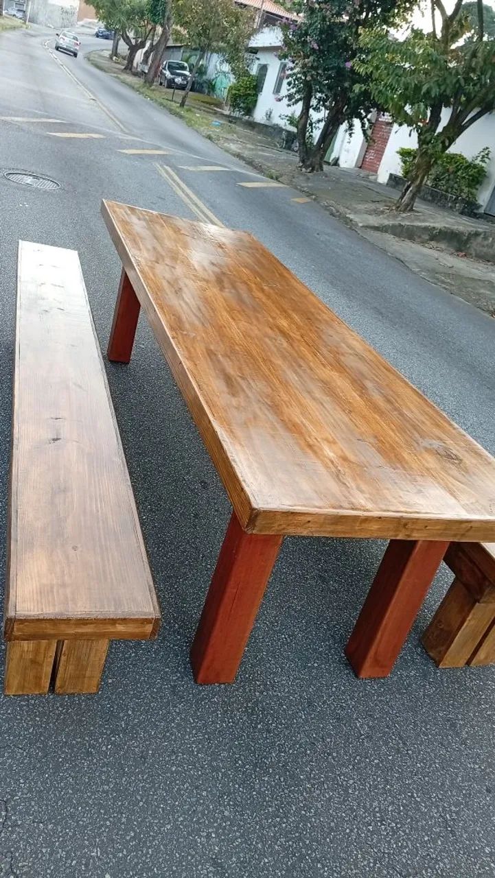 Mesa de madeira  com bancos sob medida 3x0, 94 - Foto 2
