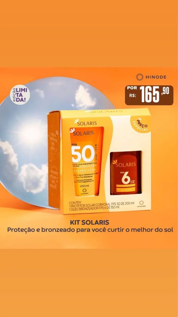 Kit Solaris Hinode - Protetor Solar FPS 50 + Óleo Bronzeador FPS 6