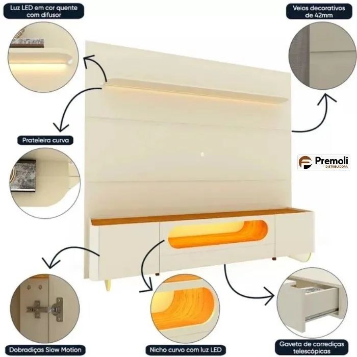 HOME ROYAL PÉS DE VIDRO E LEDS P/ TV ATÉ 85 POLEGADAS  - Foto 3