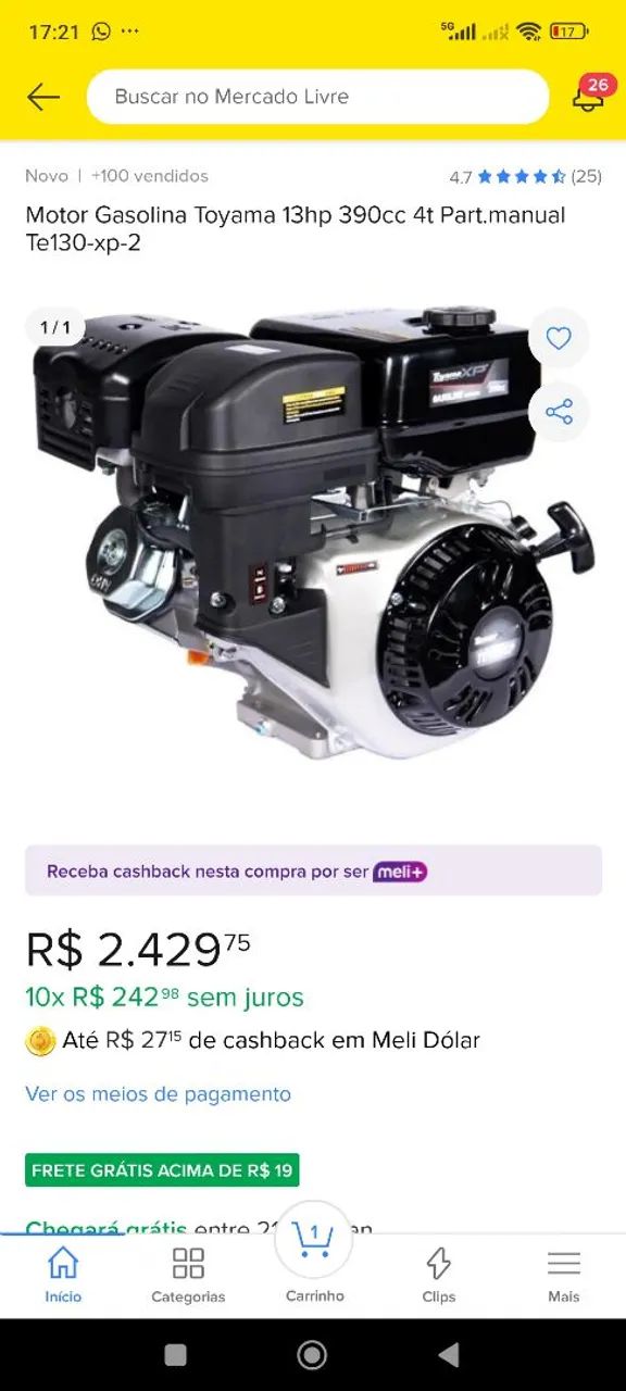 Motor Toyama 390cc 13 Hp novo