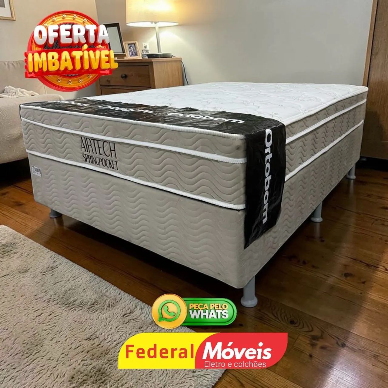 Cama Box Ortobom Casal 1,38m Colchão e Base Super Oferta - Compre já!