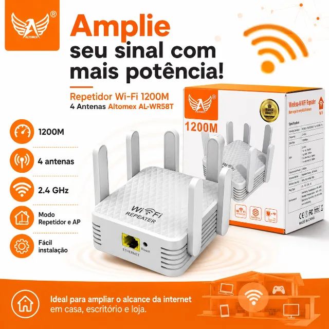 Repetidor Wi-Fi 1200M 4 Antenas Amplificador de Sinal Altomex AL-WR58T