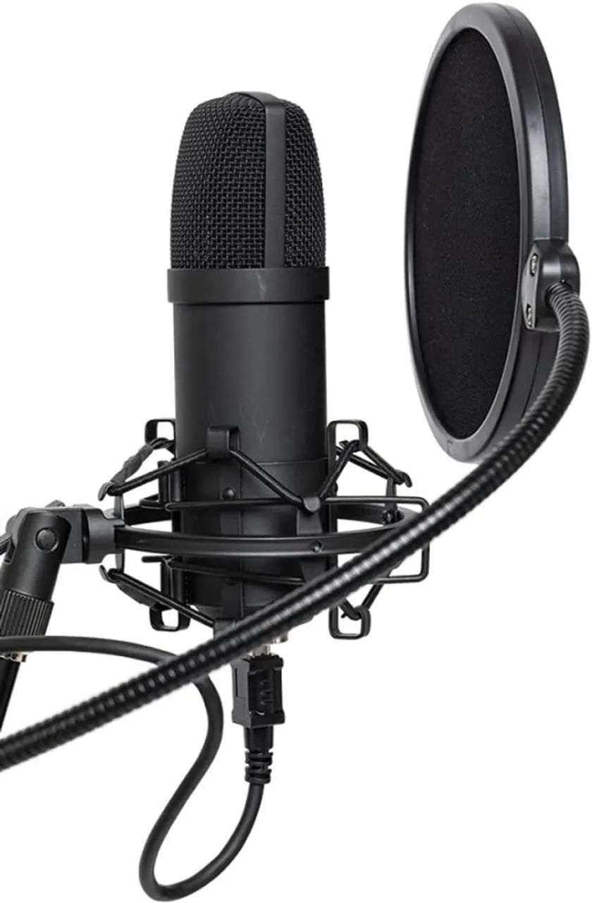 Microfone Condensador com Pedestal Suporte Filtro Cabo USB Live Reunião Gravação Musical - Foto 2
