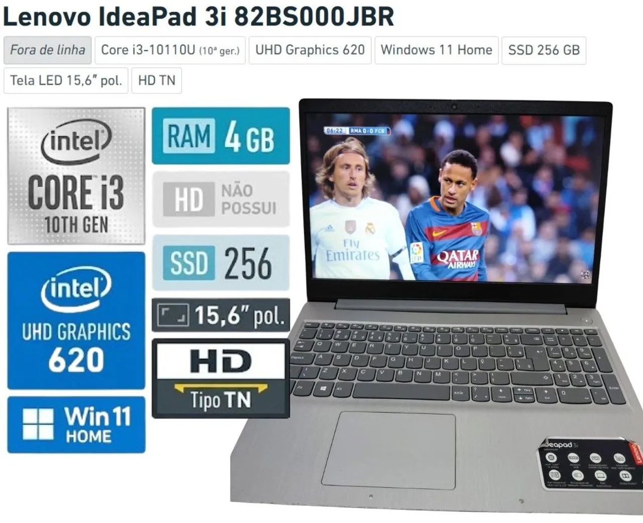 Notebook ideapad Core i310110U 8GB RAM 256SSD Dolby